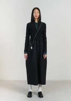 AMOMENTOAmomento Half Zip-Up Dress - Black