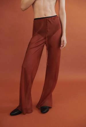 Silk Laundrysilklaundry.com CHIFFON BIAS CUT PANTS - UMBER - Image 3