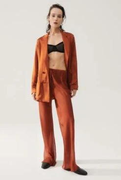 Silk Laundrysilklaundry.com CHIFFON BIAS CUT PANTS - UMBER