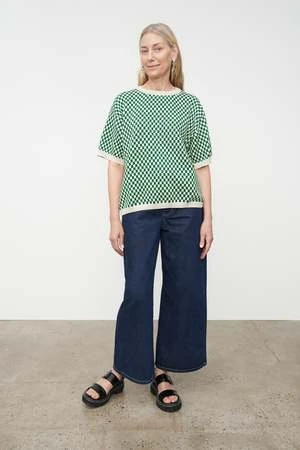 KowtowCheckerboard Knit Tee - Evergreen Checkerboard
