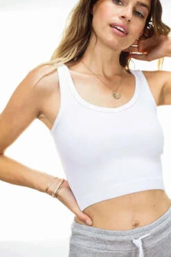 Perfect White TeeCropped Cotton Ribbed Layering Tank - True Black/White