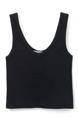 Perfect White TeeCropped Cotton Ribbed Layering Tank - True Black/White - Image 4