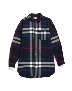 Engineered Garments Women'sRounded Collar Cotton Big Plaid Shirt - Navy/Red