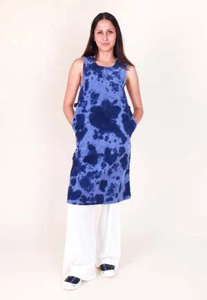 GramicciWaffle Cord Mid-Length Dress - Navy Bleach Dye