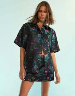 CYNTHIA ROWLEYHarper Jacquard Camp Shirt - Black Multi