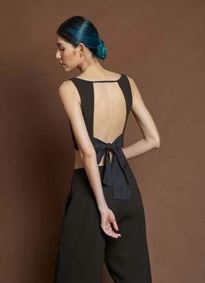 KAAREMLa Lan Bralette Open Back Top W Tie Petite-Reg - Socola Brown - Image 2