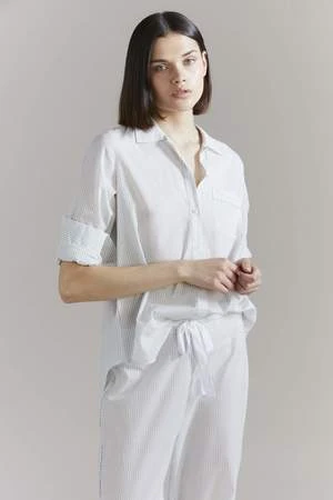 Laing HomeFrances Cotton Pyjama Set - Sage/Cream Stripe