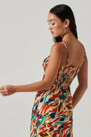 ASTR The LabelMariela Abstract Satin Midi Dress - Orange Green Multi - Image 3