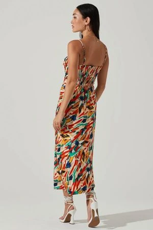 ASTR The LabelMariela Abstract Satin Midi Dress - Orange Green Multi - Image 4