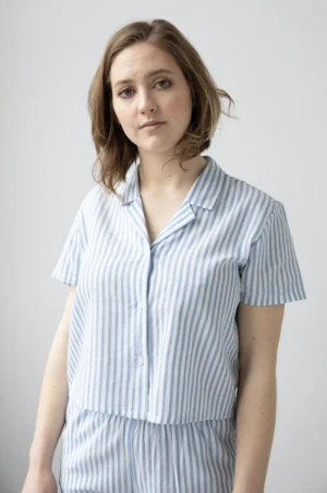 SALUACropped Button Down-High Waisted Striped Capri - Image 2
