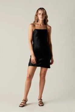 Third FormCRUSH BIAS COWL MINI SLIP DRESS - Black