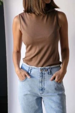 TibiWool Jersey Hoodie Tunic Top - Sand Dune